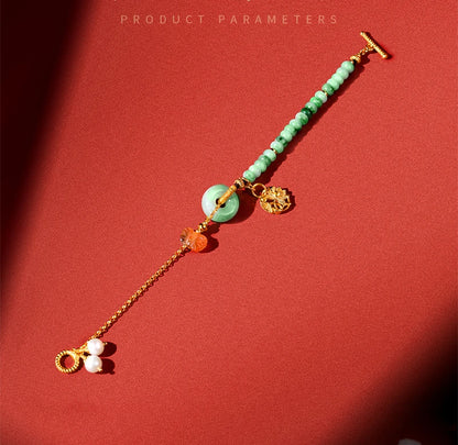 Natural Jadeite Peace-Buckle Bracelet with Pearl Pendant
