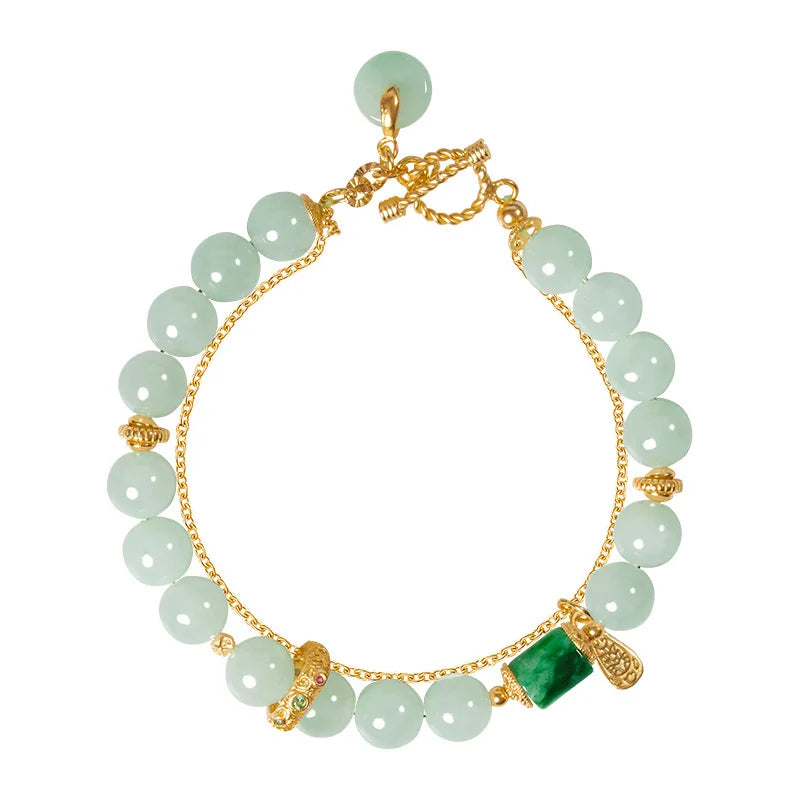 Natural A-Grade Jadeite Bead Bracelet — S925 Silver Mother's Gift