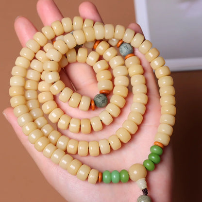 White Jade Bodhi Root Wrap Bracelet — Multi-Treasure