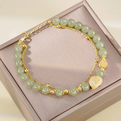 Dragon Zodiac Hetian Jade Double-Layer Lucky Bangle