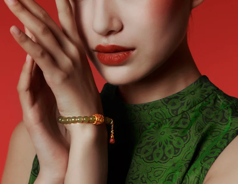 Natural Hetian Jade & Tibetan Silver Stretch Bracelet