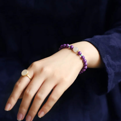 8mm Purple Bead Bracelet with Hotan Jade Buddha Hand