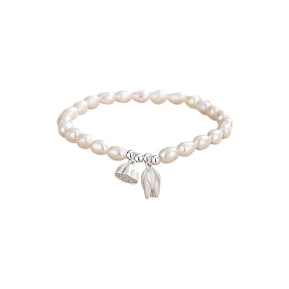 Lotus Heart Pearl Beaded Bracelet — French Light-Luxury