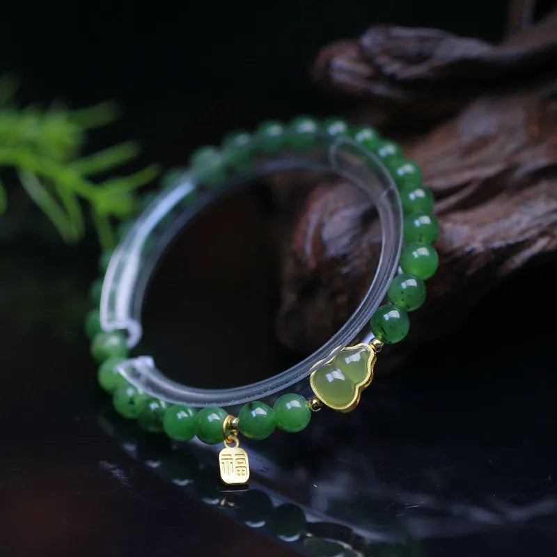 Lucky Jade Antique Gong Bell Bracelet — Boho Feng Shui Charm