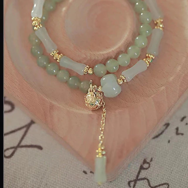 Hetian Jade Bamboo Knot Handchain Gold-Silk Bracelet