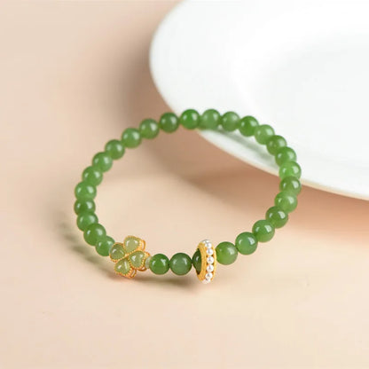 Hetian Jade Four‑Leaf Clover Bracelet｜Lucky Charm for Women
