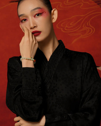 White Jade & Green Jasper Amber Beaded Bracelet - Vintage Charm