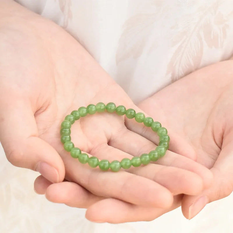 Hetian Jade 6mm Round Bead Bracelet — Boho Guardian