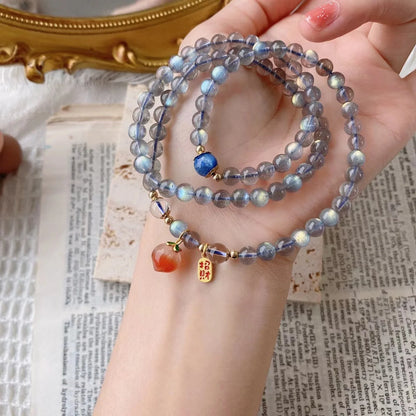 Moonlight Gray & Blue Treasure Bead Bracelet — Unisex Feng Shui Gift