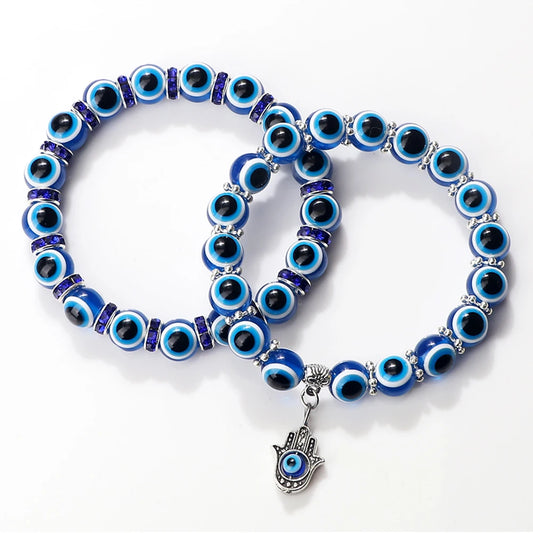 10mm Lucky Blue Evil Eye Bracelet with Charm Pendants