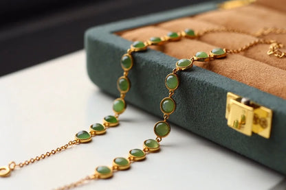 Retro Jade-Green Geometric Zircon Bracelet – Vintage Charm