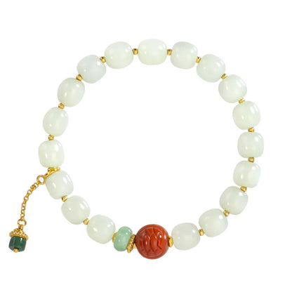 White Jade & Green Jasper Amber Beaded Bracelet - Vintage Charm