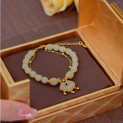 Vintage Luxe Imitation Hetian Jade Moon Beaded Bracelet