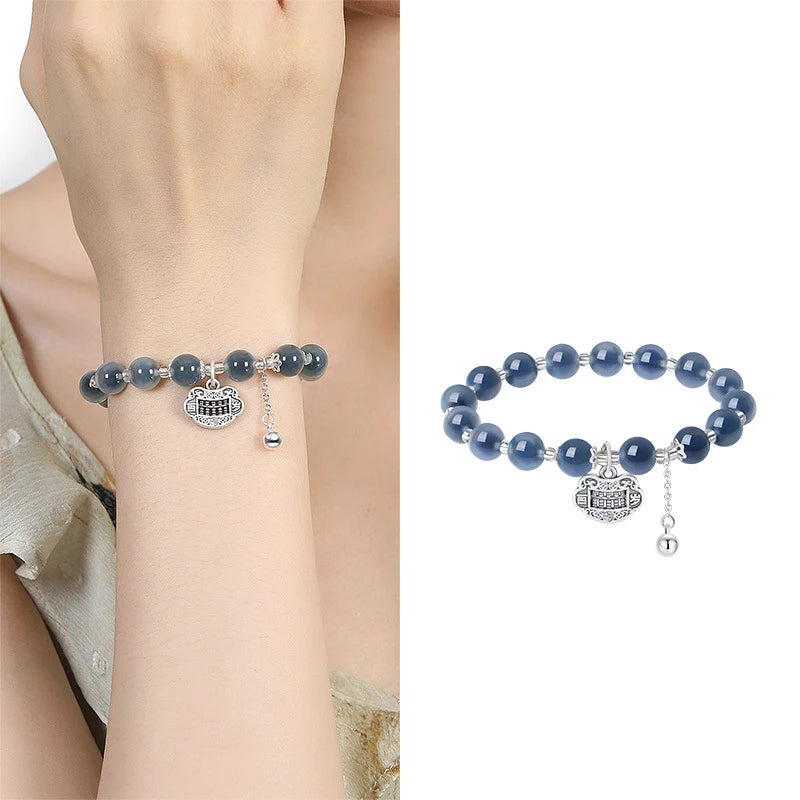 Sugar Heart Agate Tibetan Silver Safe-Lock Bracelet
