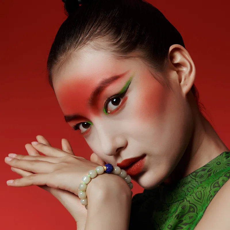 Lapis Lazuli & Hotan Jade Enamel Bracelet｜S925 Silver Plated