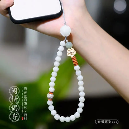 White Bodhi Root Multi-Loop Phone Chain Bracelet｜Feng Shui Charm