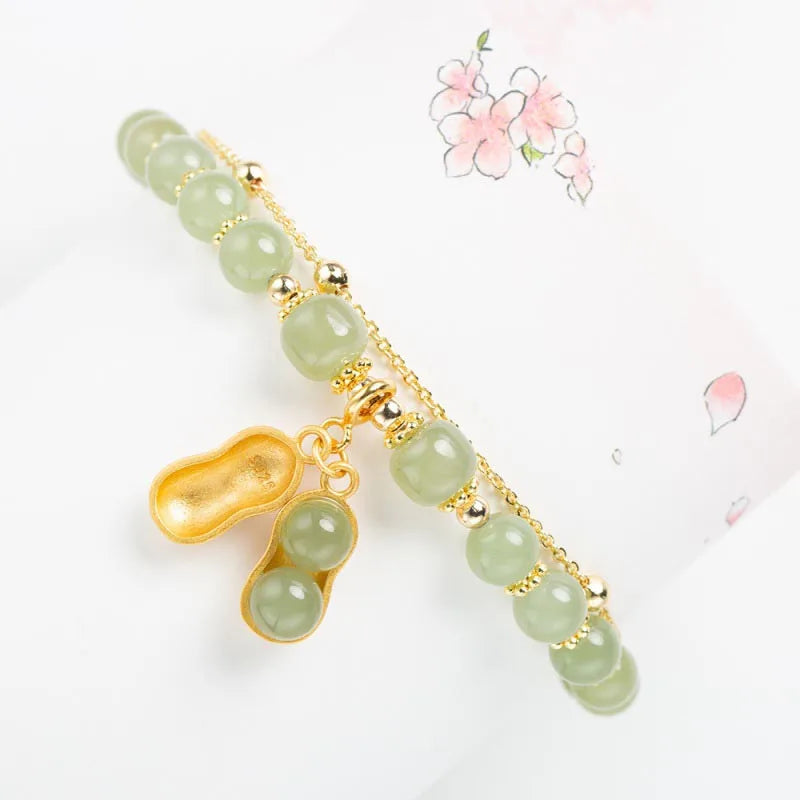 Hetian Jade Leaf Bracelet ｜ Vintage Handmade Feng Shui Charm