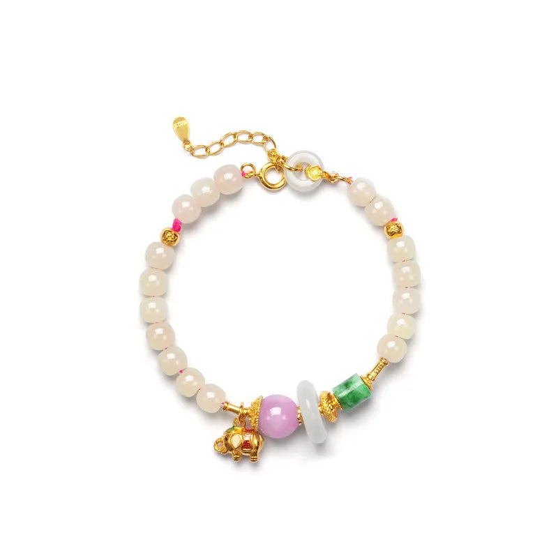 Natural Hetian Jade Bracelet for Women｜Silver & Gold-Plated Accents
