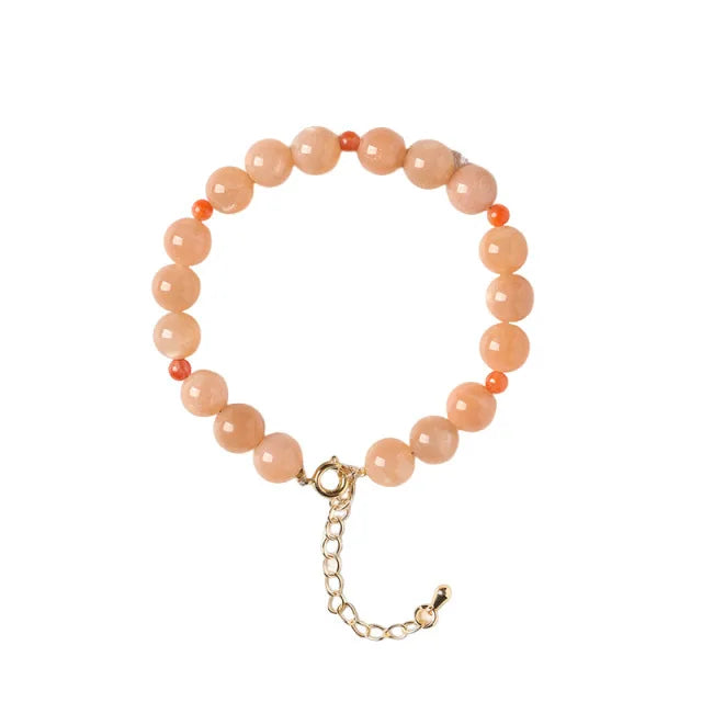 Warm Sunstone Red-Glow Beaded Collarbone Bracelet Charm