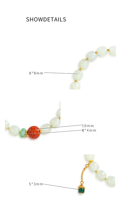 White Jade & Green Jasper Amber Beaded Bracelet - Vintage Charm