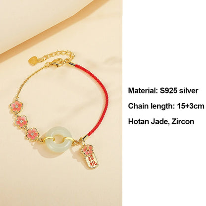 Hetian Jade Peach Blossom Bead Bracelet｜Elegant Hand-Chain Charm