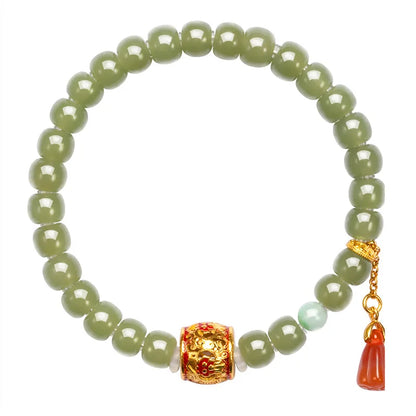 Natural Hetian Jade & Tibetan Silver Stretch Bracelet