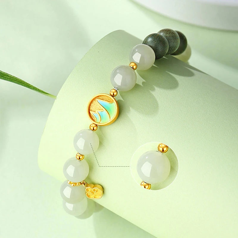 Green Enamel Bead Bracelet Hetian Jade – Feng Shui Charm