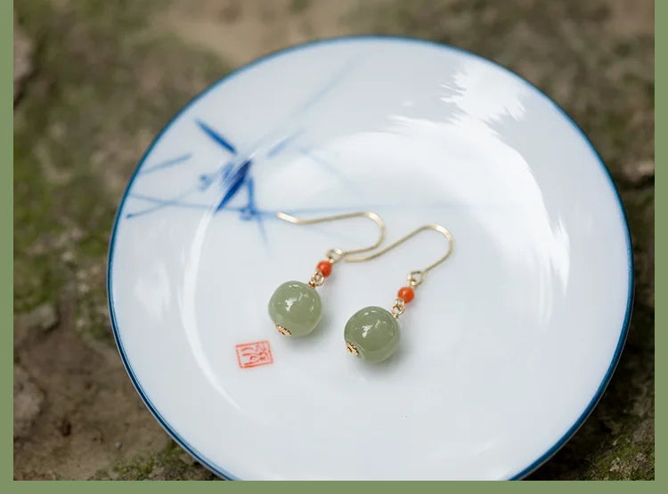 Hetian Jade Green Earrings | Sterling Silver Allergy-Proof
