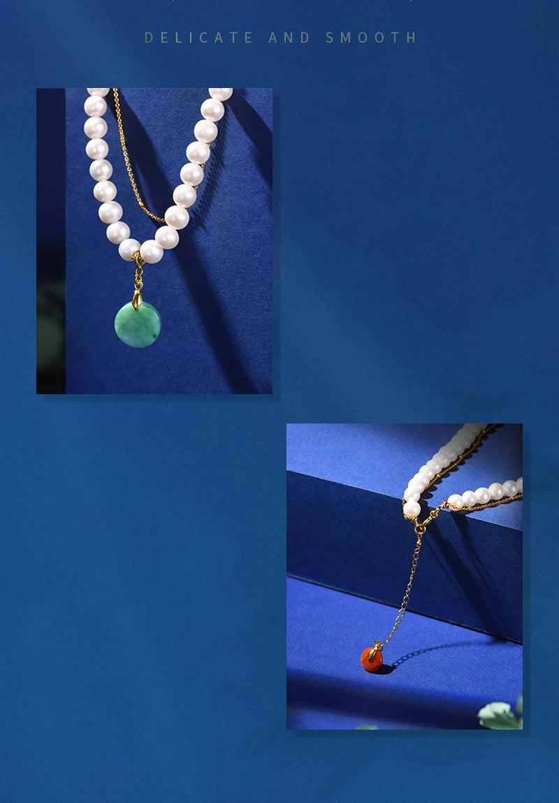 Freshwater Pearl Double-Circle Choker Pendant Premium