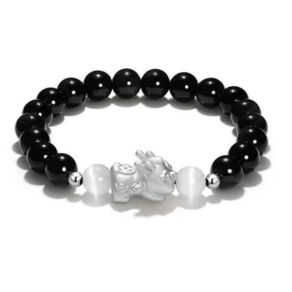 Antique Silver White-Blue Chalcedony Bead Bracelet — Court Style