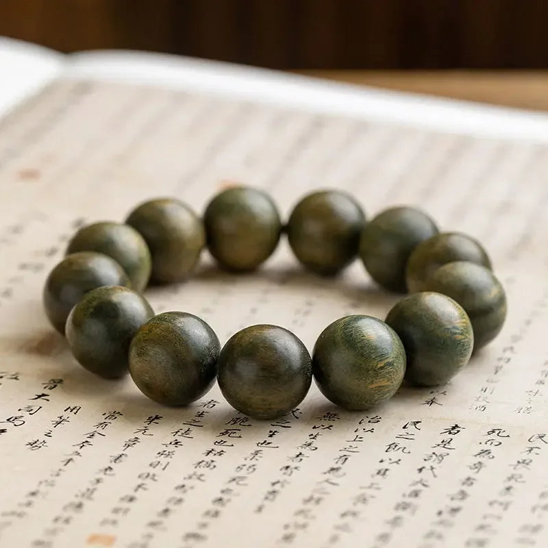 Green Sandalwood Lotus Cinnabar Bracelet — Wealth & Blessing