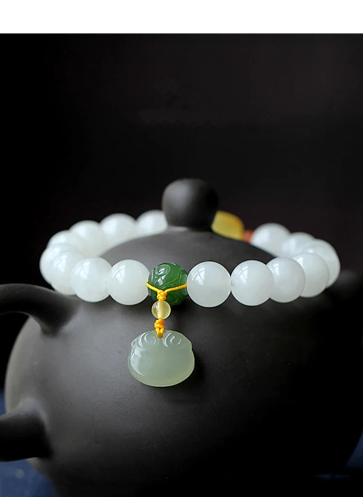 Hetian White Jade Buddha Adjustable Bracelet｜Elegant Friendship Gift