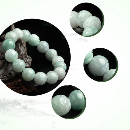 Natural Hotan Ice Jade Lotus Bracelet｜Elegant Unisex Strand