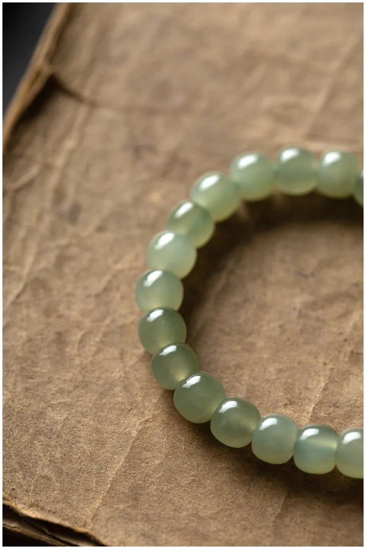Hetian Jade 7mm Lotus String Bracelet — Nephrite Single Circle