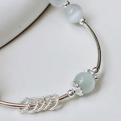 Antique Silver White-Blue Chalcedony Bead Bracelet — Court Style