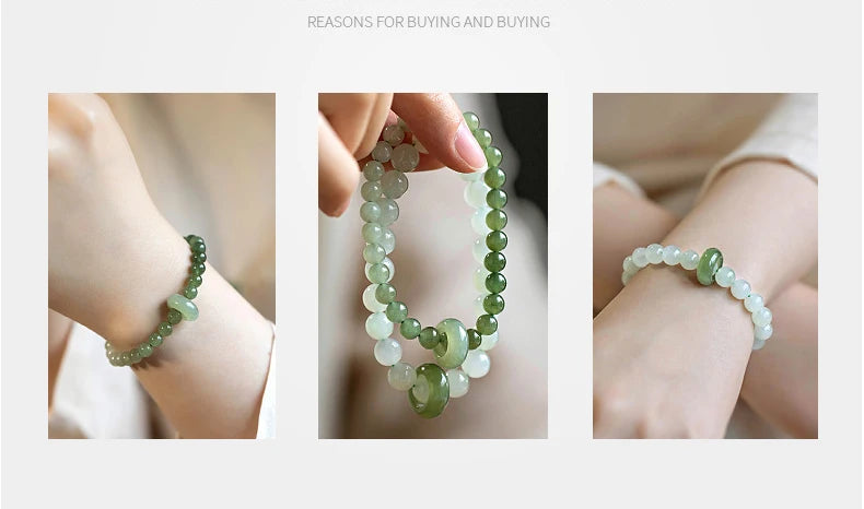 Vintage Natural Jade Wristband Bracelet ｜ Classic Beaded Feng Shui