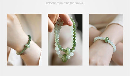 Vintage Natural Jade Wristband Bracelet ｜ Classic Beaded Feng Shui
