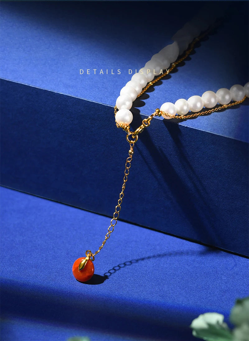 Freshwater Pearl Double-Circle Choker Pendant Premium