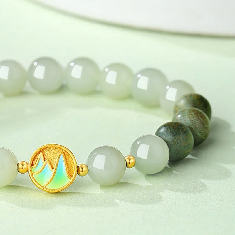 Hotan Green Jade & Sandalwood Wrist String — Feng Shui Charm