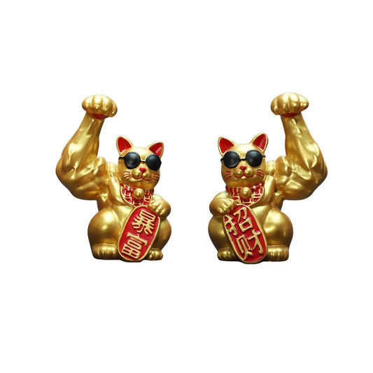 Big Muscle Arm Lucky Cat Figurine Collectible Resin Crafts Feng Shui Decoration for Desk Counter Store Bookcase Modern Shelf