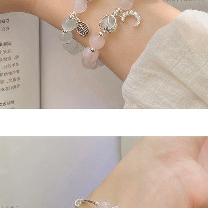 Antique Silver White-Blue Chalcedony Bead Bracelet — Court Style