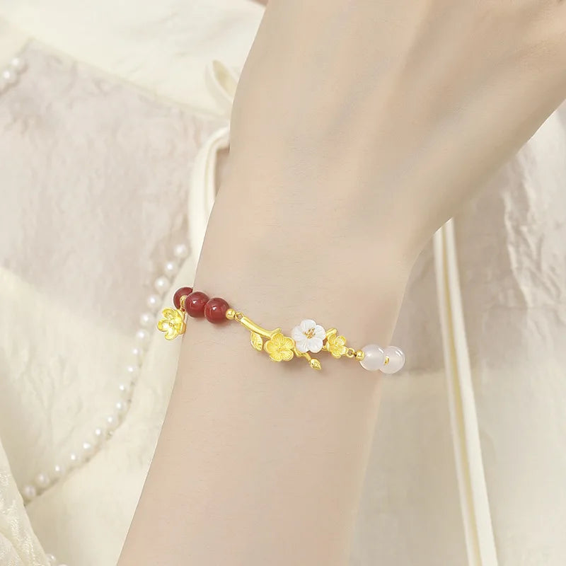 Agate & Rose Quartz Lucky Charms Bracelet｜Tibetan Silver