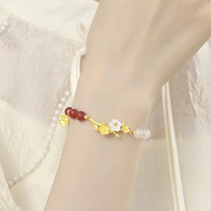 Agate & Rose Quartz Lucky Charms Bracelet｜Tibetan Silver