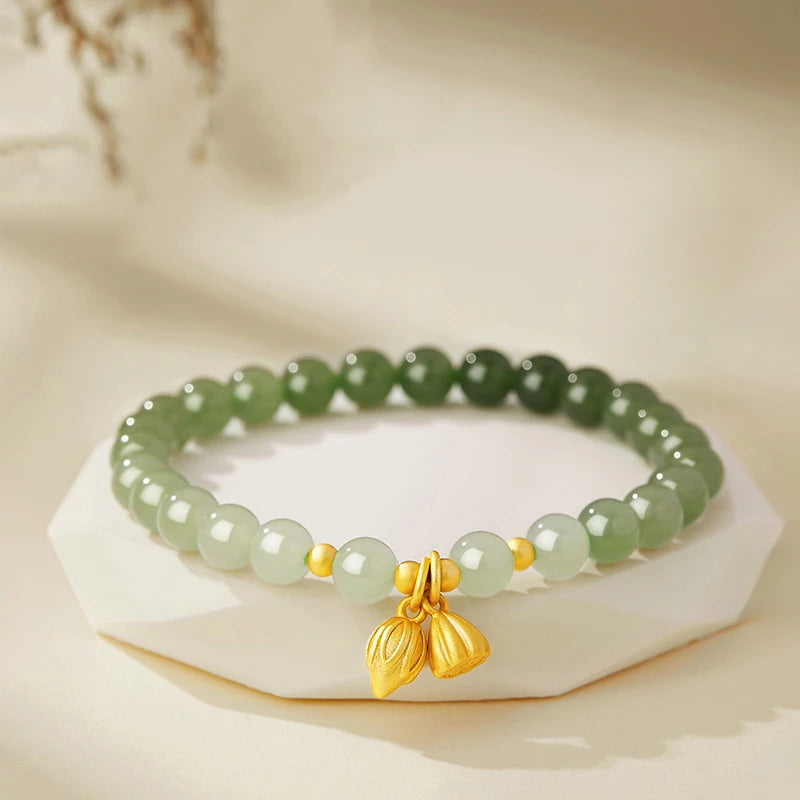 Lotus Seedpod Hetian Jade Elastic Bracelet — Vintage Student Beads