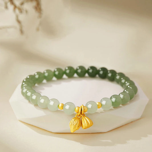Lotus Seedpod Hetian Jade Elastic Bracelet — Vintage Student Beads