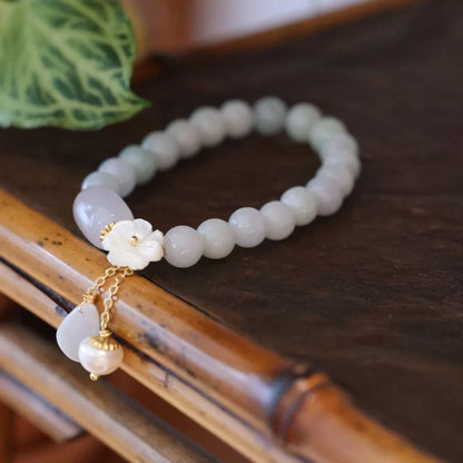 Water Drop Shell Flower Pendant Bracelet Woman Natural Jade Emerald Agate Beads Bracelet Adjustable Bangle Charm Jewelry