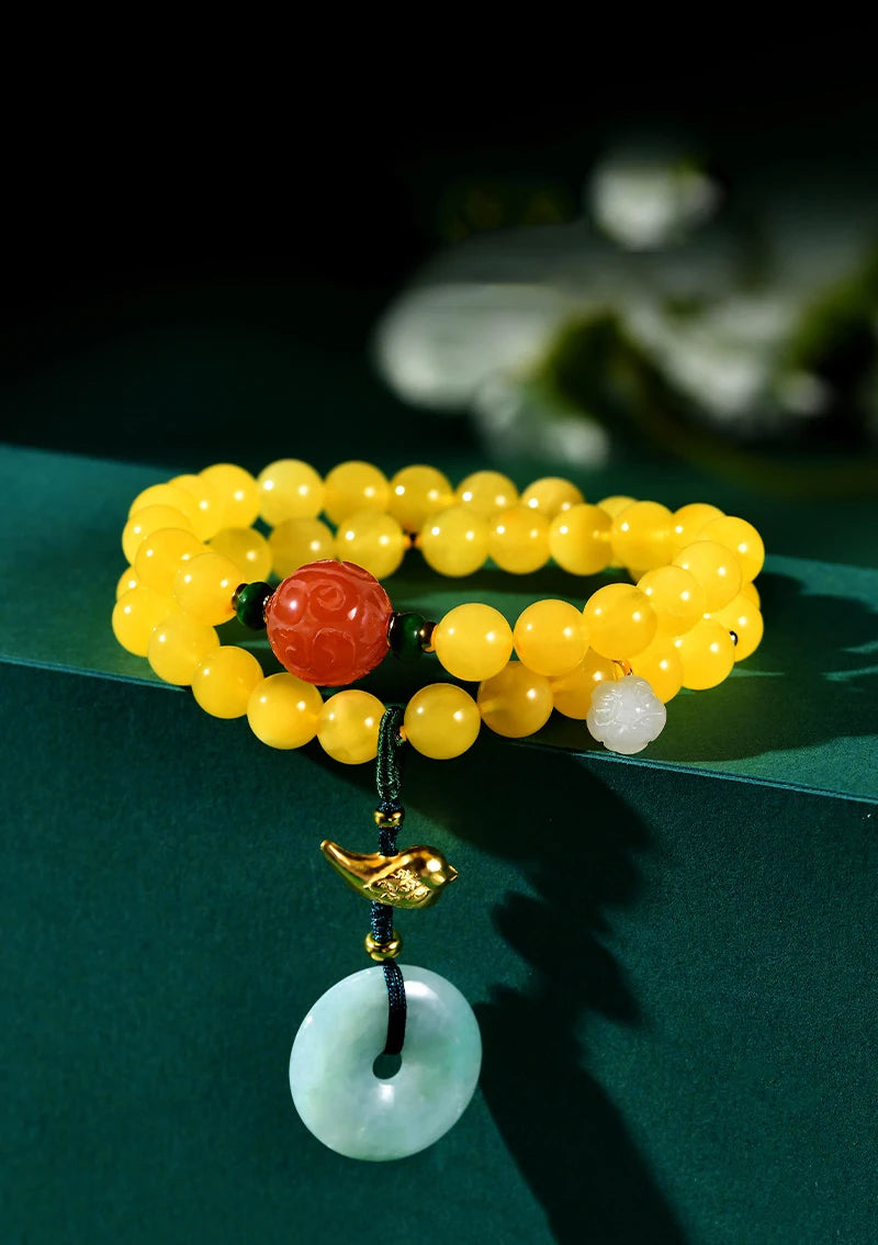 Amber & Yellow Turquoise Multi-Circle Buddha Bracelet