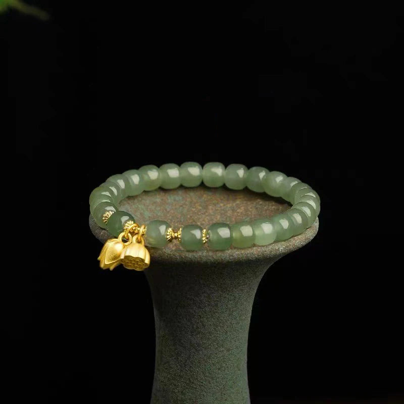 White Hotan Jade 6mm Bracelet｜Lotus Nephrite Lucky Amulet