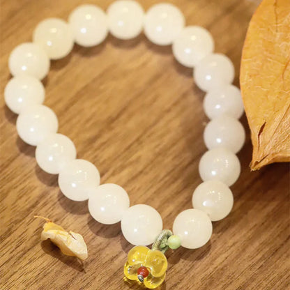 Hetian White Jade 10mm Bead Bracelet — Cinnamon Knot Blessing Gift