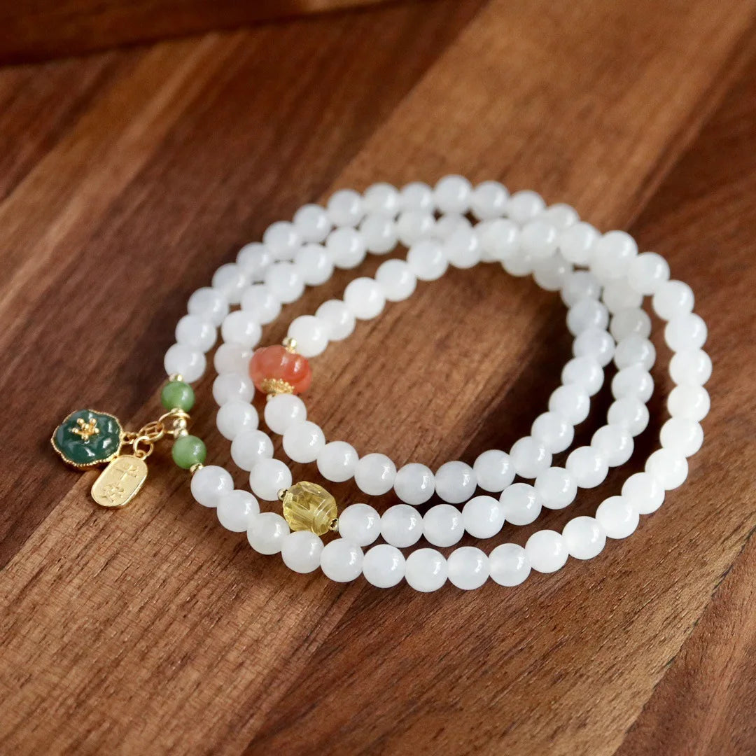 White Hetian Jade Multi-Layer Bracelet — Purity & Protection for Women